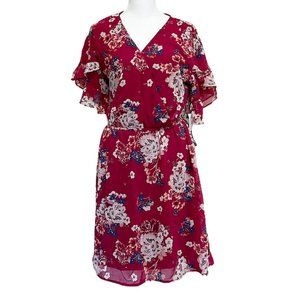 NTW Women Pretty Floral Ruby Red Dress